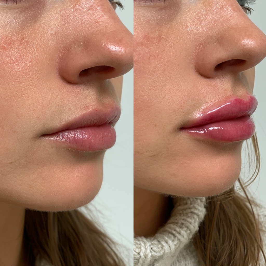 Client lip-profile before-and-after comparison